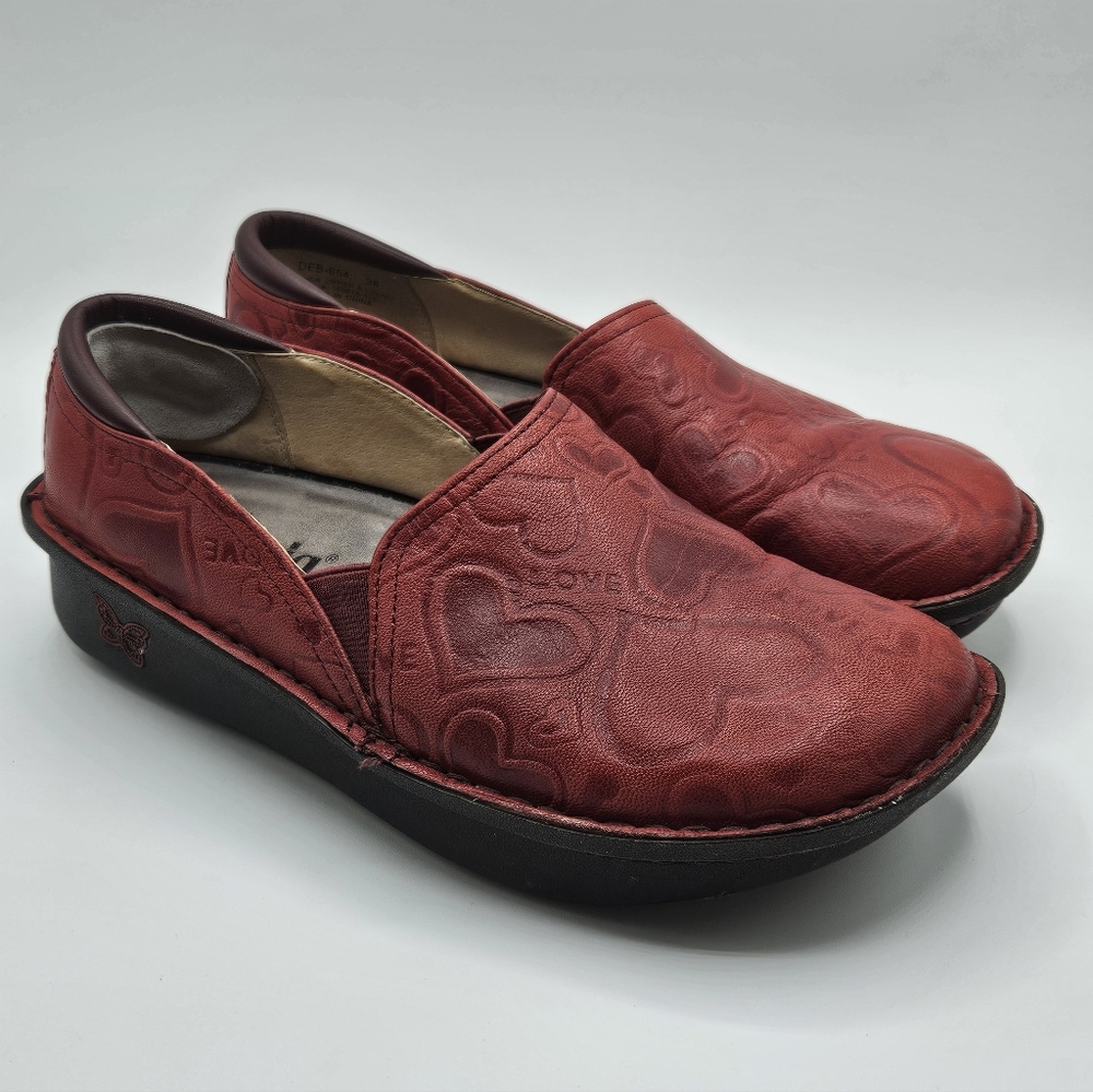 Alegria Women's Red Heart Leather Shoes Deb-654, Slip On Sz 38, 7.5 US, Clogs